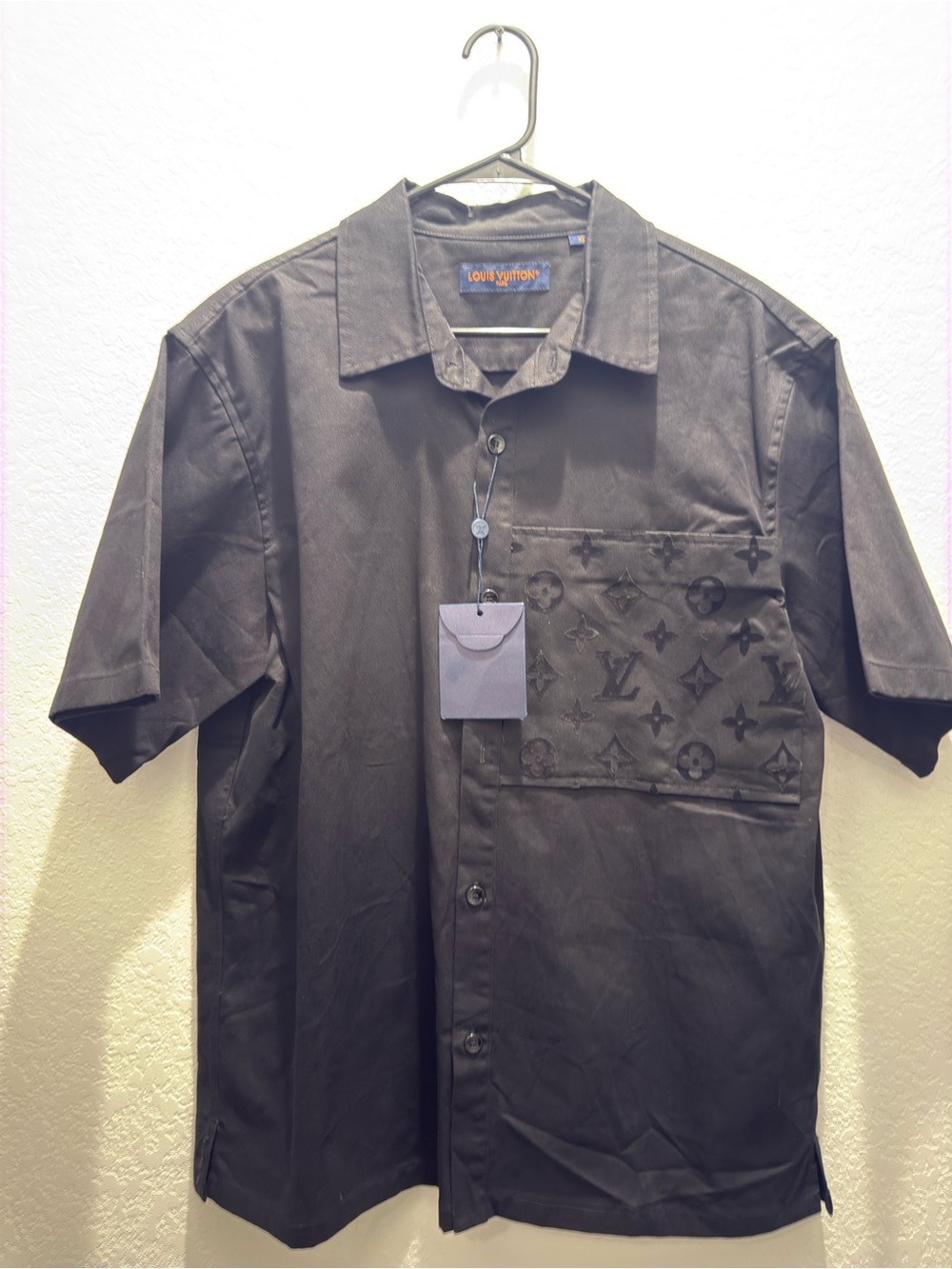 Louis Vuitton Black Short-Sleeve Monogram Pocket Button-Down Shirt